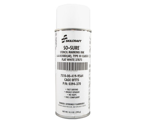 Skilcraft® 0394-370 SO SURE® FS 37875 Flat White A-A-208B Type III Spec Stencil Marking Ink Paint - 10.5 oz Aerosol Can