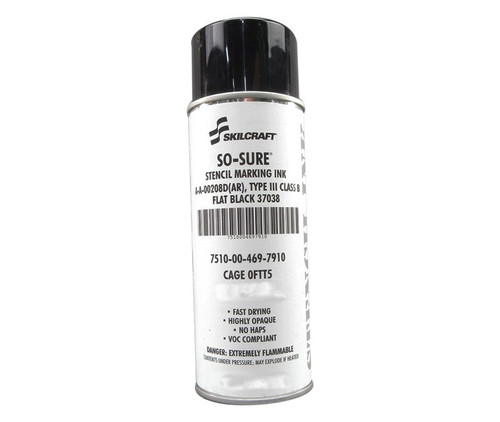 Skilcraft® 0394-390 SO SURE® FS 37038 Flat Black A-A-208B Type III Spec Stencil Marking Ink Paint - 10.5 oz Aerosol Can