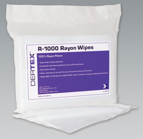 DERTEX™ R-1000 White 100% Rayon 12" x 17" Aerospace Wipe - 50 Wipe/Bag