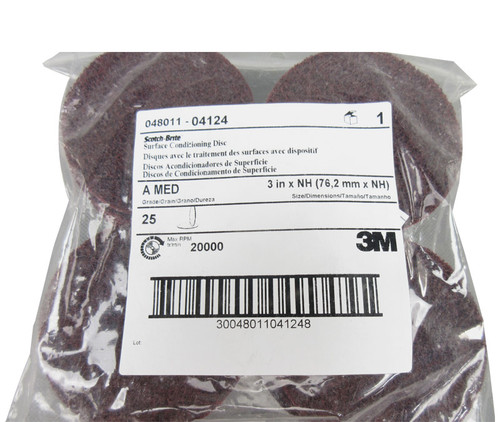 3M™ 048011-04124 Scotch-Brite™ Maroon SC-DH A/O Medium 3" x NH Surface Conditioning Disc - 25/Pack