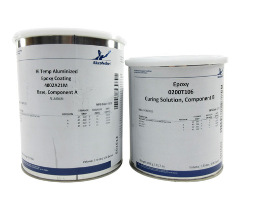 AkzoNobel 4002A21M/0200T106 Silver-White AkzoNobel Aerospace CTGS Spec Hi-Temp Aluminum Epoxy Coating - 1.25 Gallon Kit