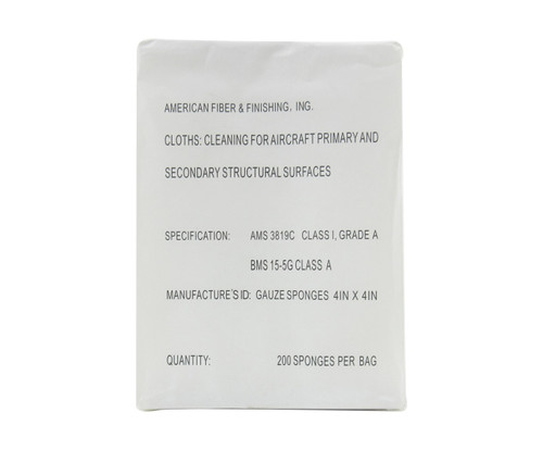 Purewipe® 582562-F White BMS 15-5G, Class A & AMS 3819C, Class 1, Grade A, Form 1 Spec Gauze 4" x 4" 12-Ply Sponge - 200 Sponge/Bag