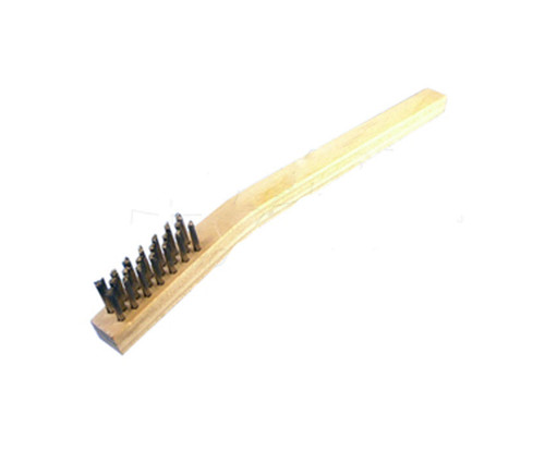 West Coast Brush 330-SS Tan Wood 7/16" x 7-3/4" Handle 3 x 7 Row 7/16" Stainless Steel Trim Scratch Brush - 12/Pack